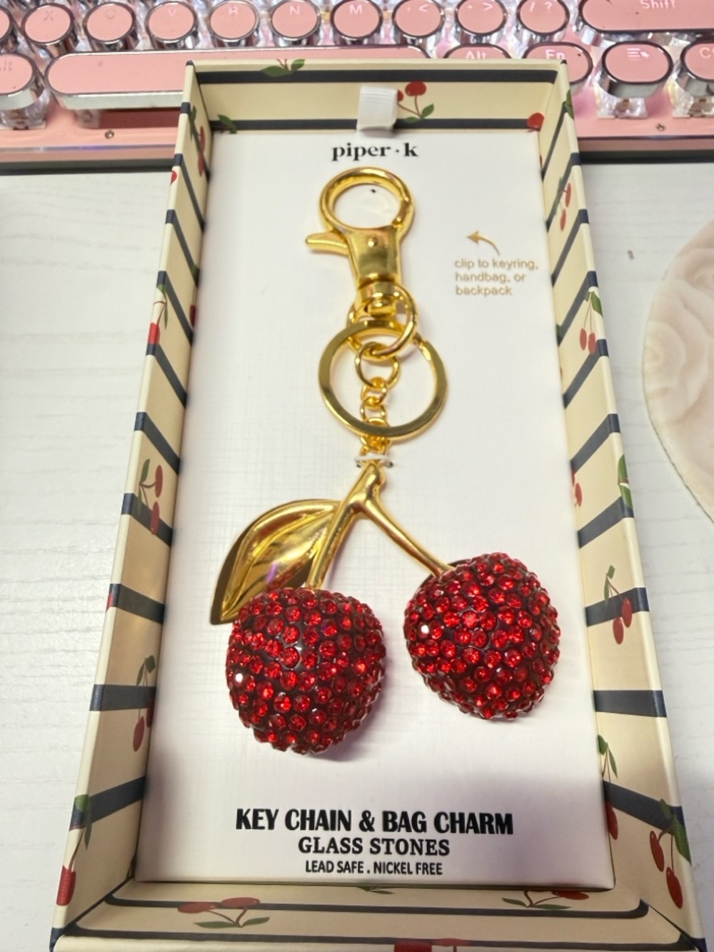 Cherry rhinestone Keychain NEW